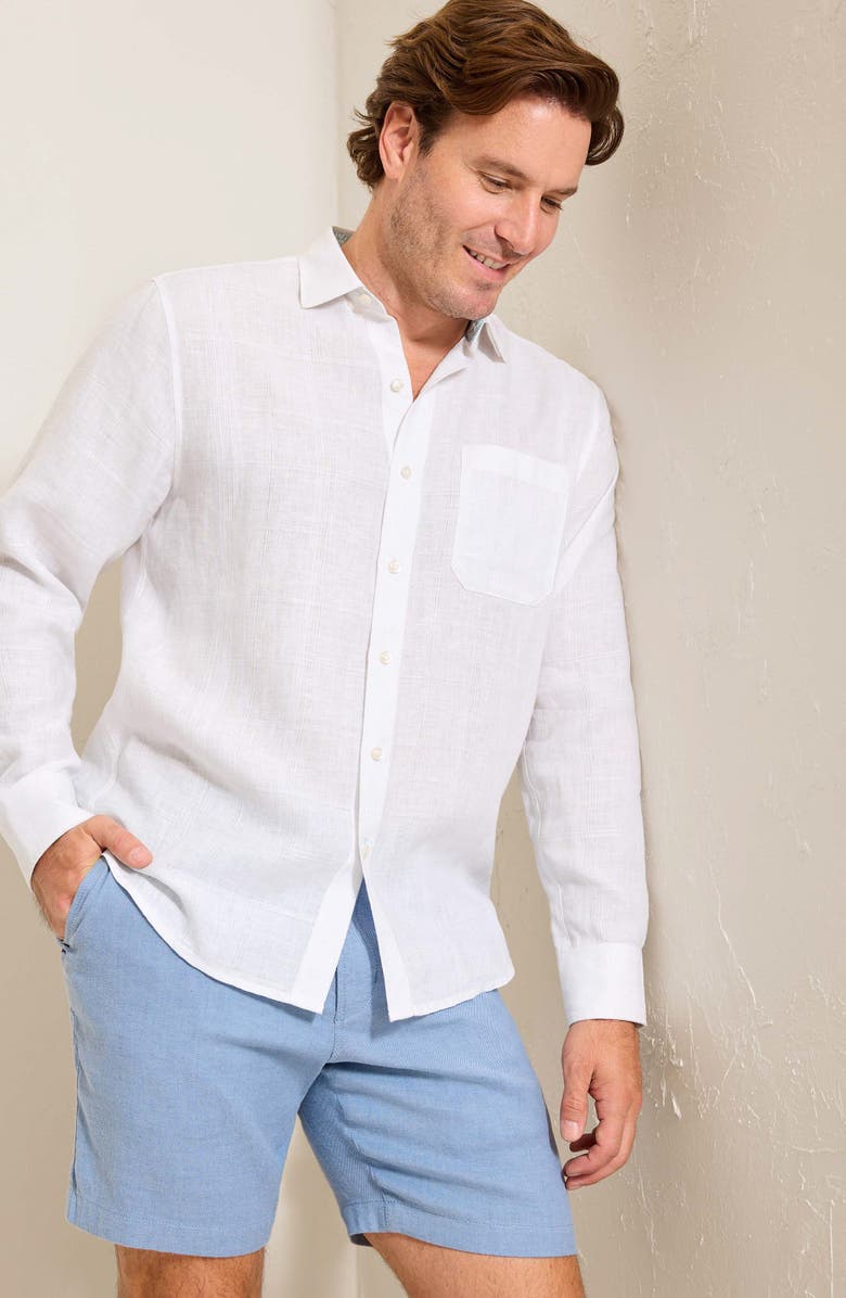 Tommy Bahama Paradiso Plaid Linen Button-Up Shirt, Alternate, color, White
