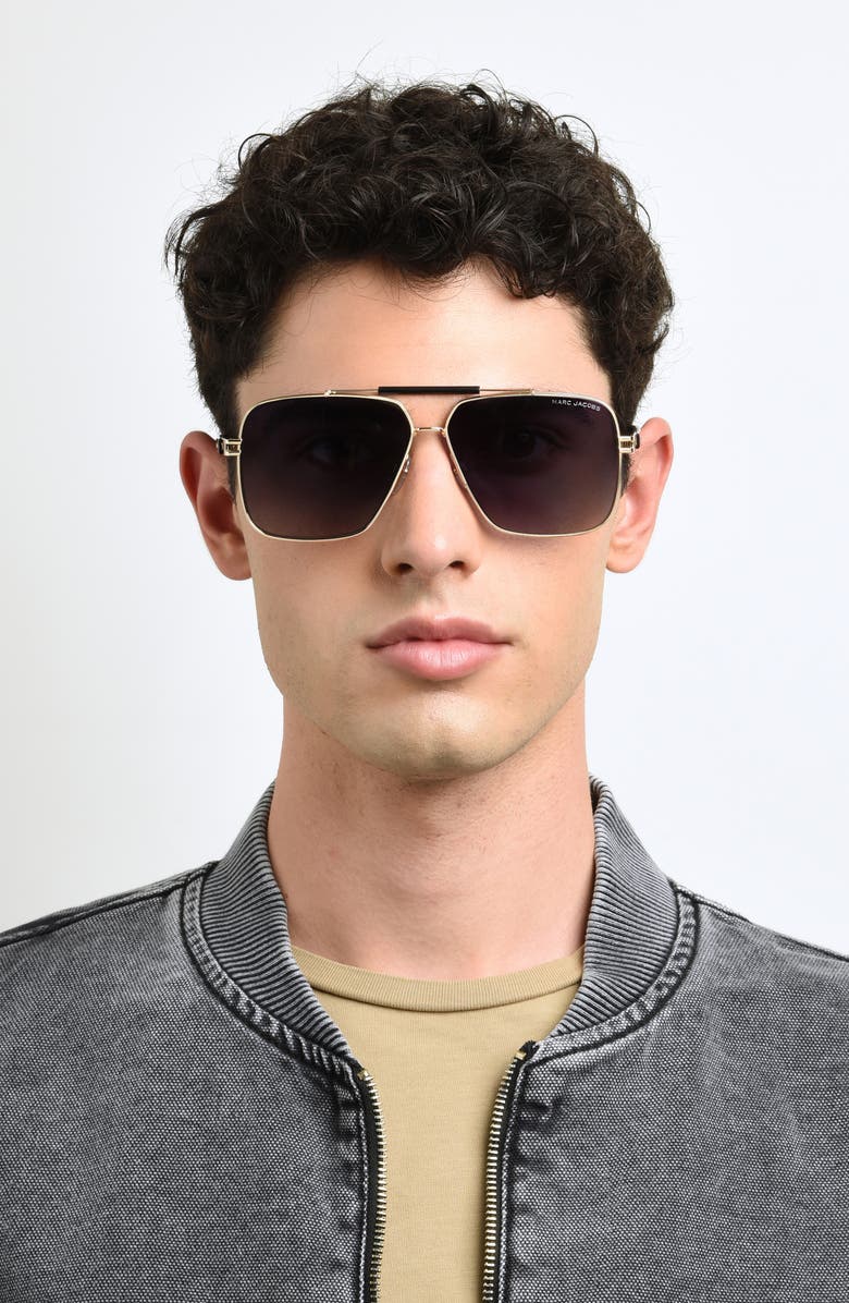 Marc Jacobs 62mm Gradient Square Pilot Sunglasses, Alternate, color, Black