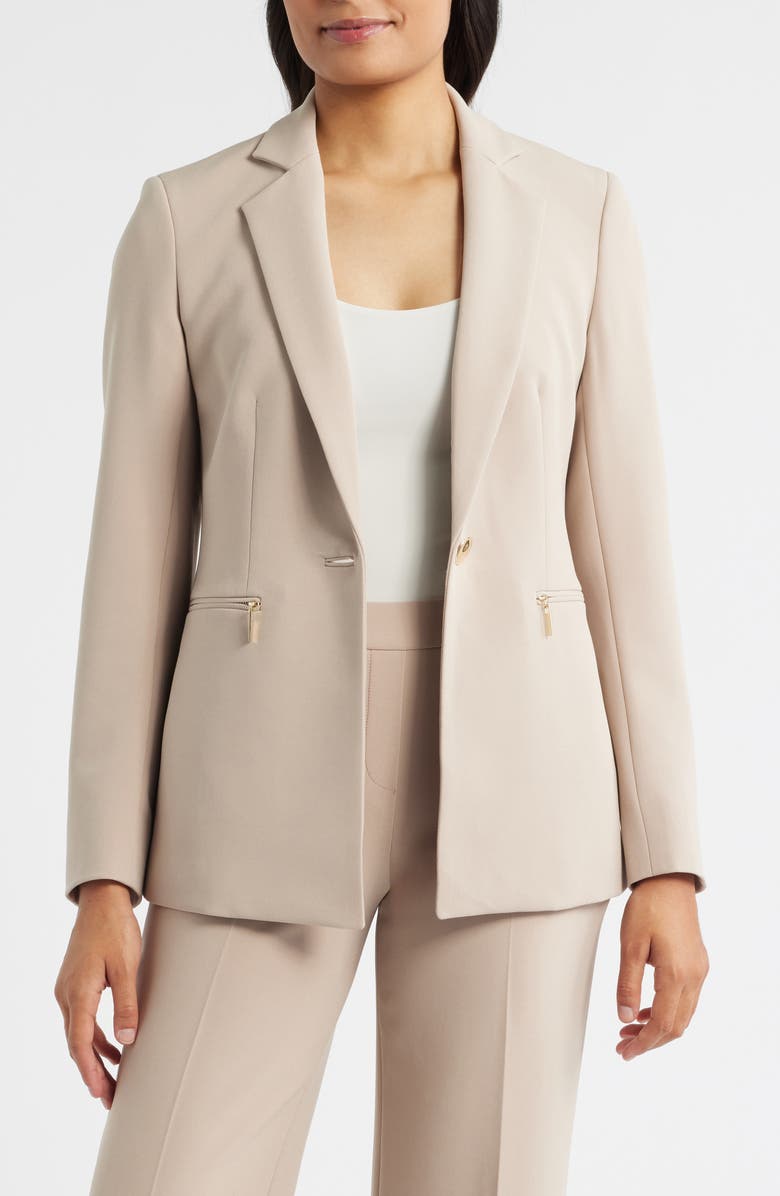 Anne Klein Zip Pocket One-Button Blazer, Alternate, color, Latte