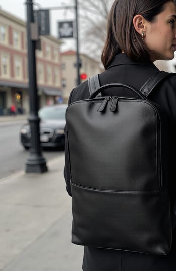 Skald Black Pebbled Leather Backpack | Slim Black Leather Backpack