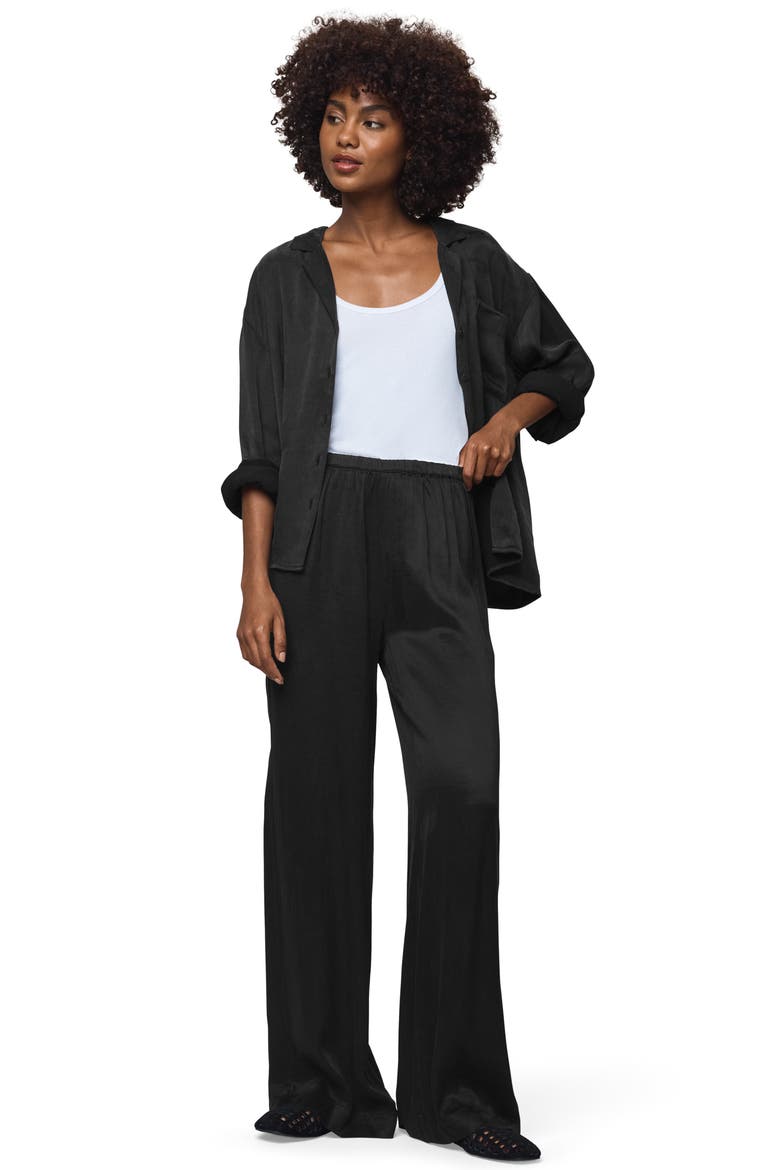 Serena Satin Pull-On Pants, Alternate, color, BLACK