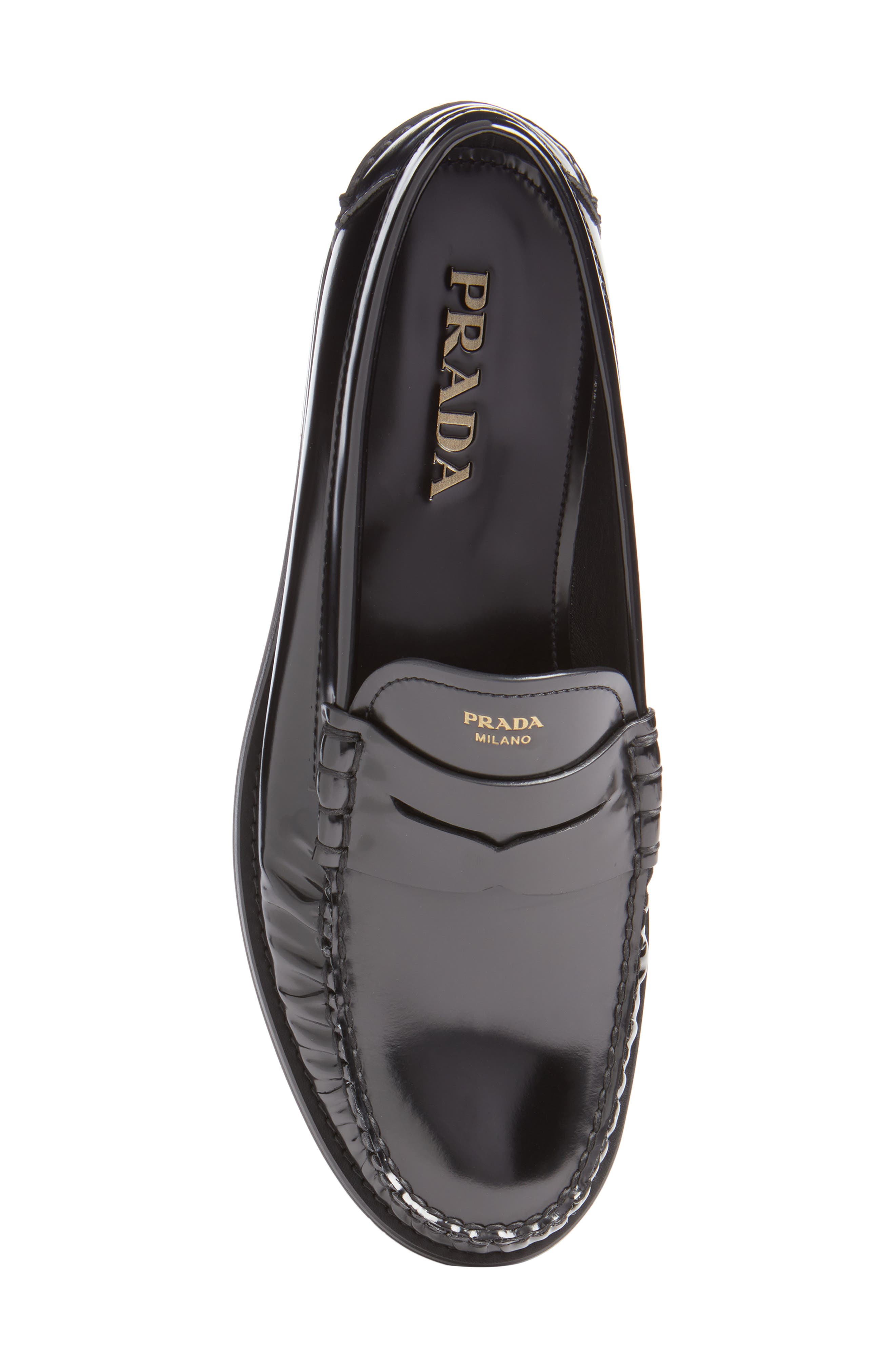 Prada Spazzalato Penny Loafer, Alternate, color, Nero