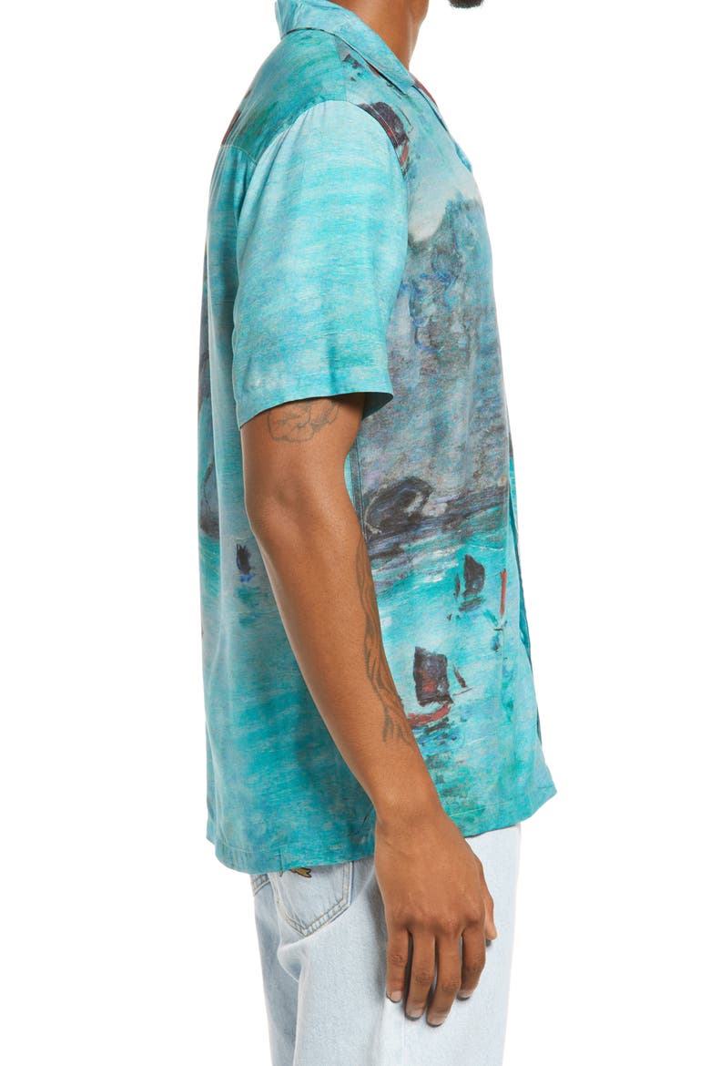 Monet Boat Print Short Sleeve Button-Up Shirt, Alternate, color, MULTI