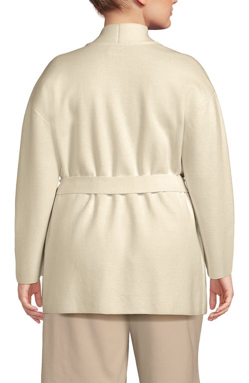 Lands' End Fine Gauge Milano Belted Long Line Cardigan Sweater In Fresh Ivory