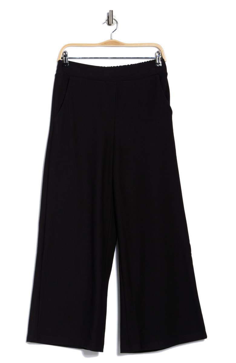 Adrianna Papell Rib Knit Wide Leg Pants, Alternate, color, Black