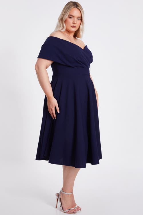 Quiz Plus Size Scuba Crepe Bardot Wrap Midi Skater Dress