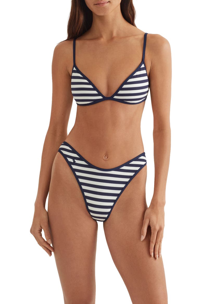 Tipped Bralette Swimsuit Top, Alternate, color, WHITE/ NAVY