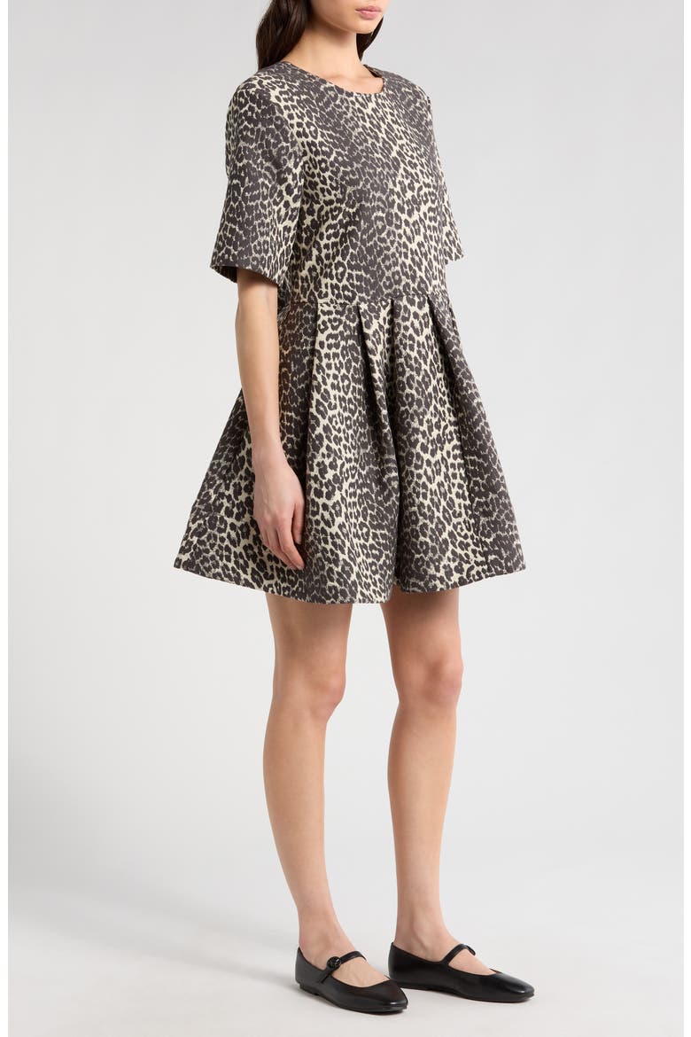 Leopard Jacquard Organic Cotton Skater Dress, Alternate, color, LEOPARD