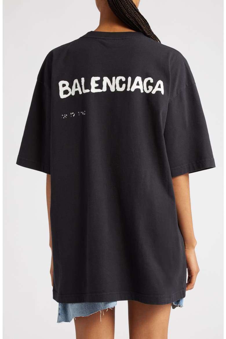 Hand Drawn Logo Oversize Cotton Graphic T-Shirt, Alternate, color, BLACK/ WHITE