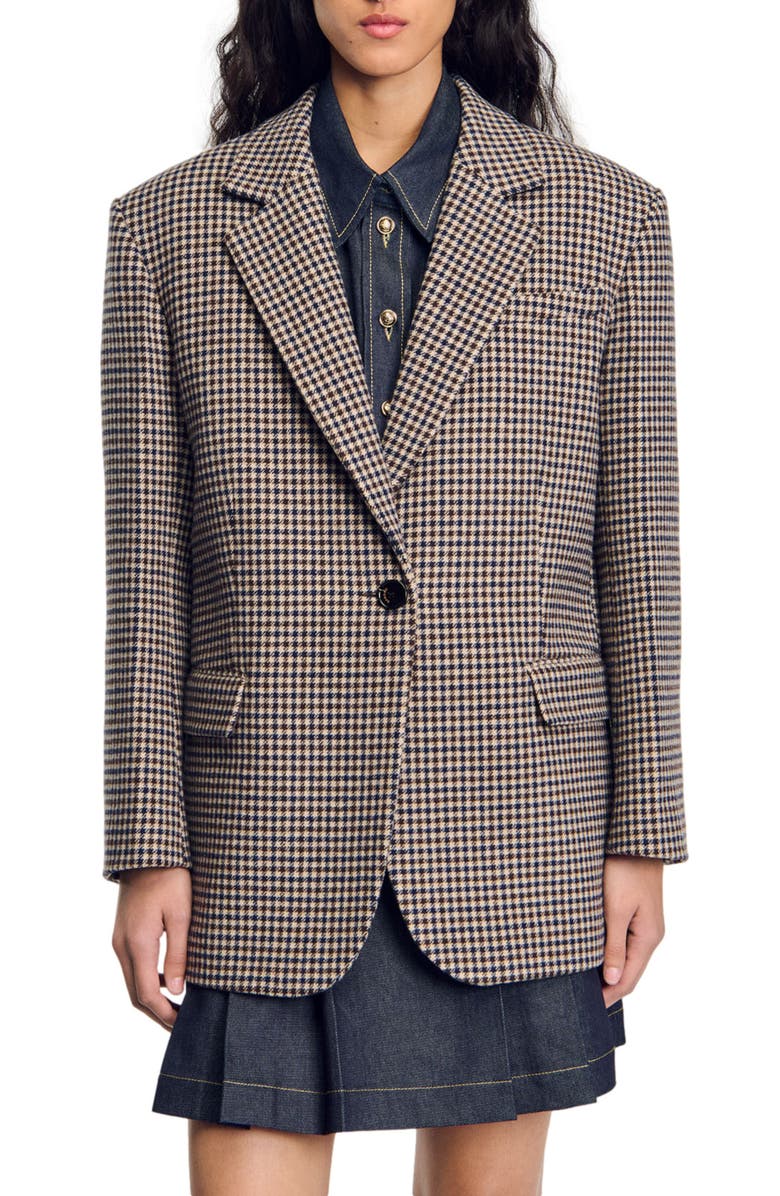 SANDRO Small-check suit jacket, Alternate, color, 