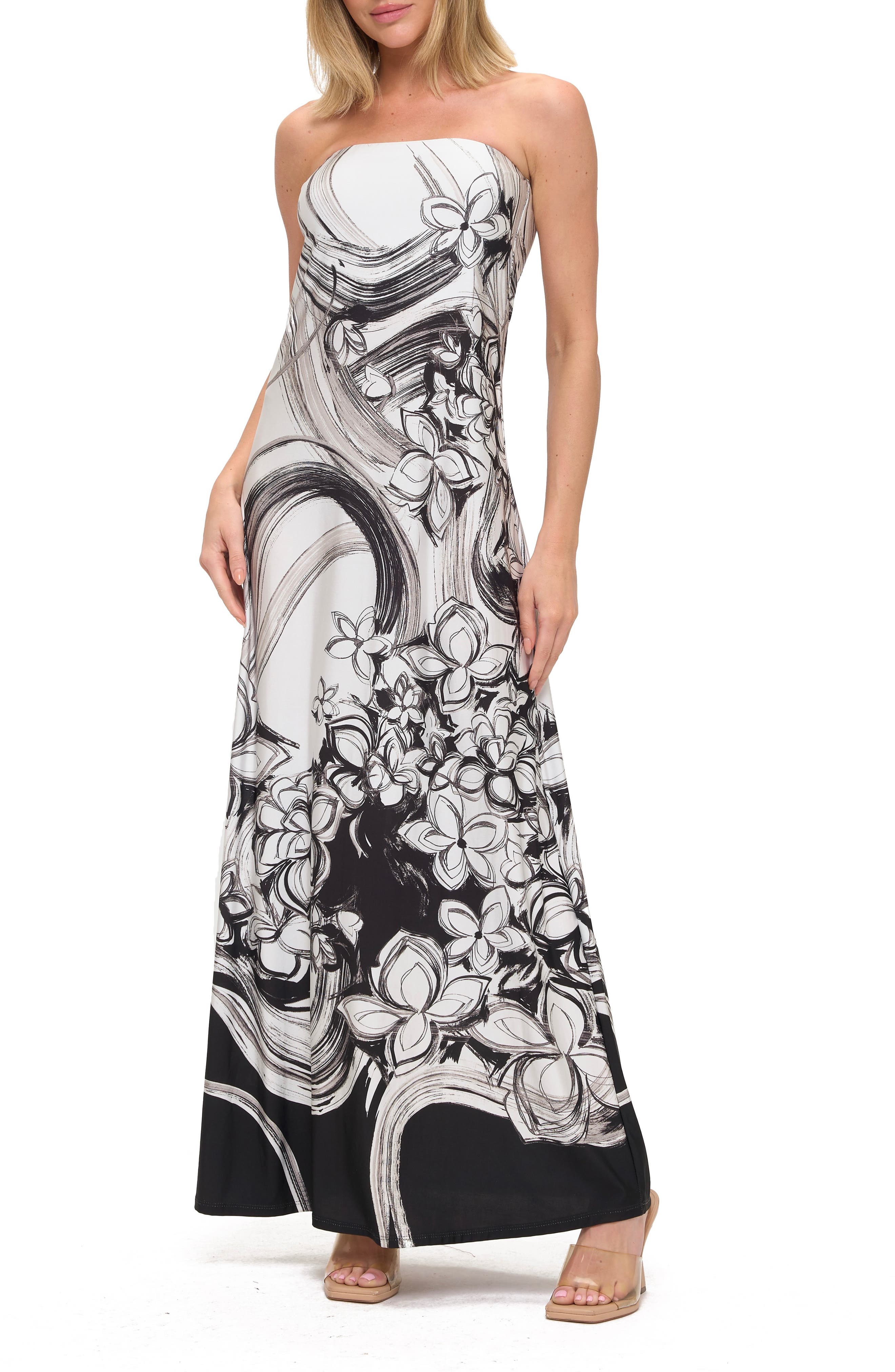 O.L. Printed Strapless Maxi Dress