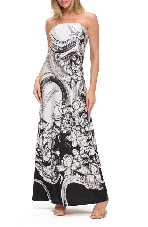 Printed Strapless Maxi Dress
