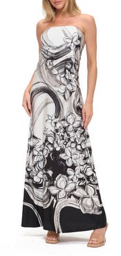 O.L. Printed Strapless Maxi Dress