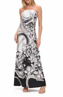O.L. Printed Strapless Maxi Dress