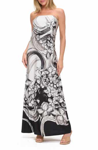 O.L. Printed Strapless Maxi Dress