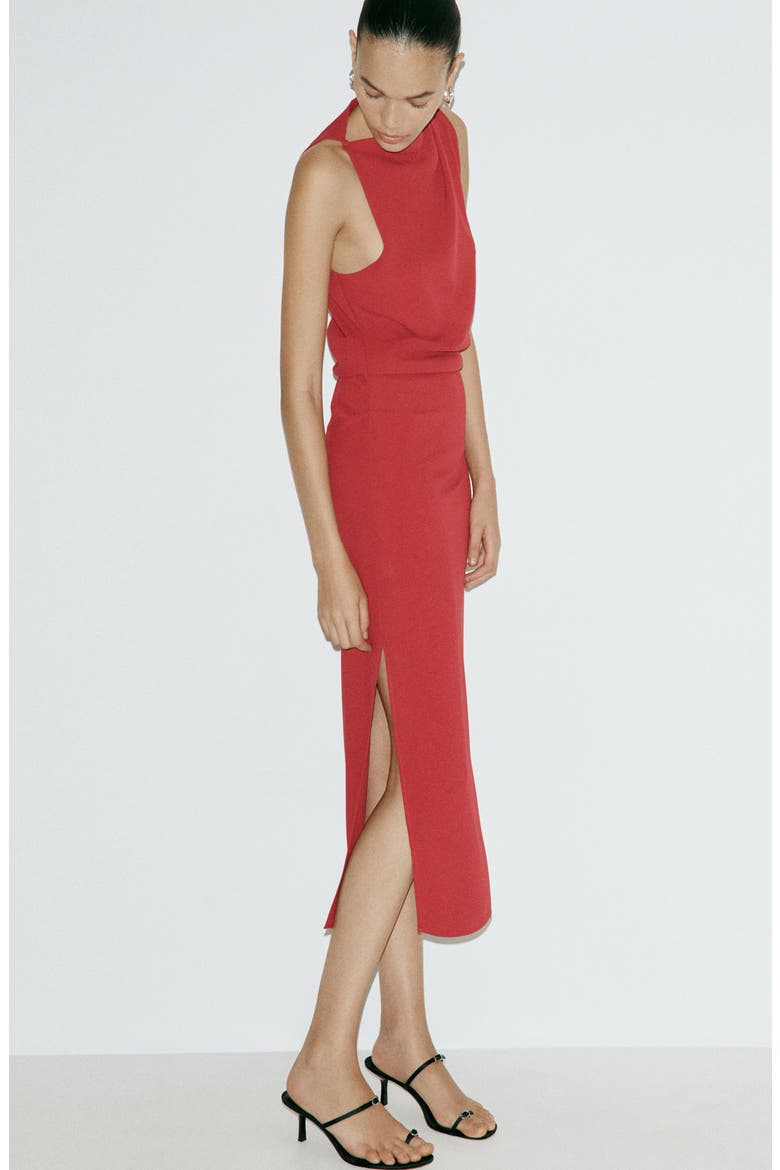 Mock Neck Drape Sleeveless Dress, Alternate, color, RED