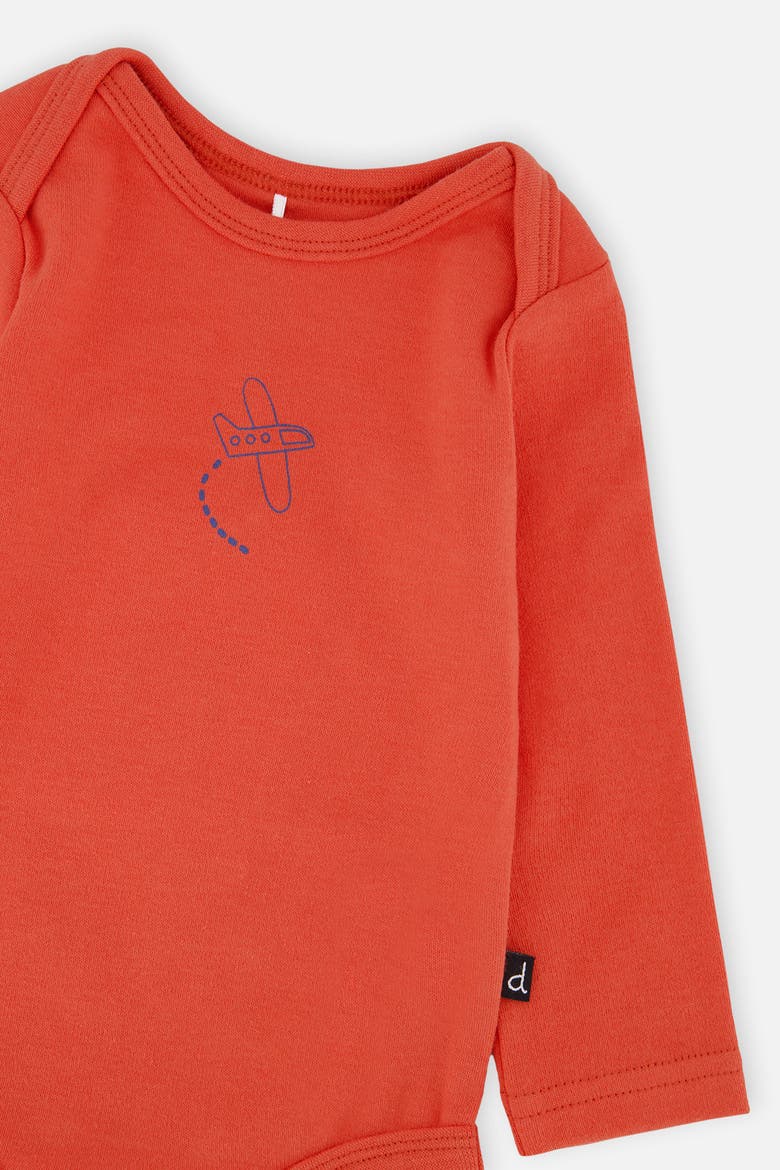 Organic Cotton Plane Detail Envelope Neck Romper, Alternate, color, Coral