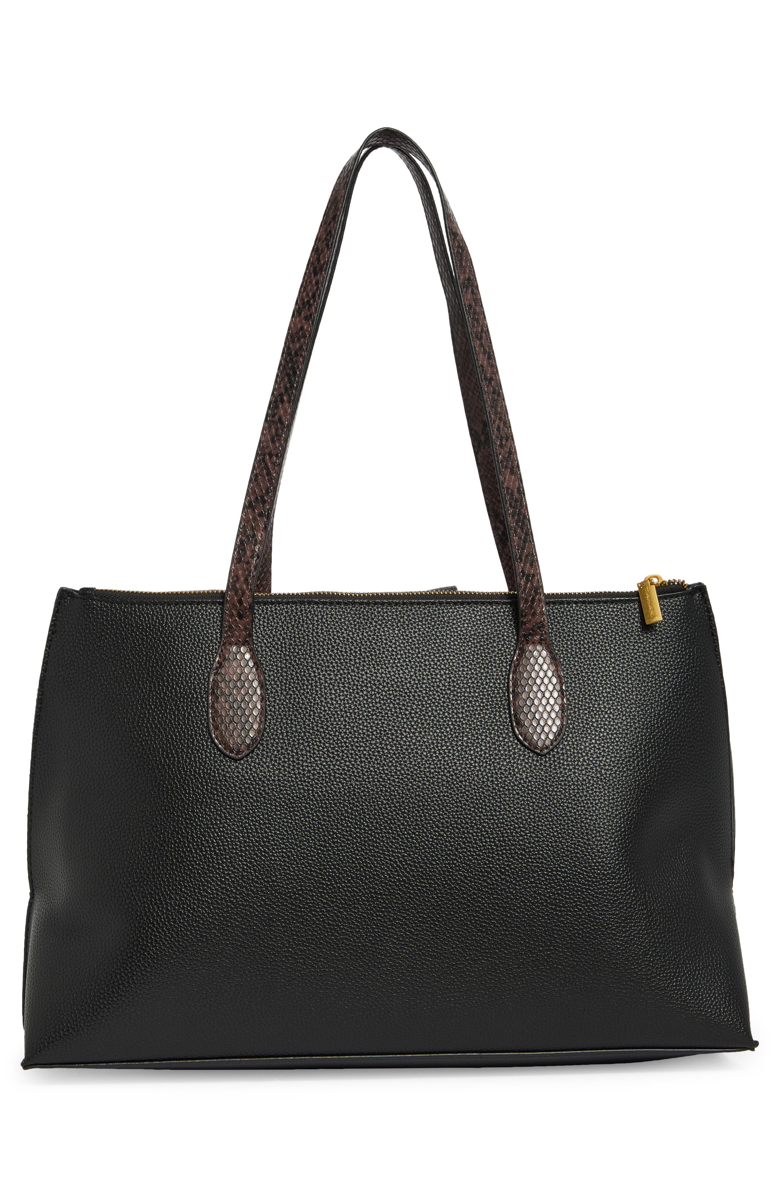 Ginny Faux Leather Tote, Alternate, color, BLACK