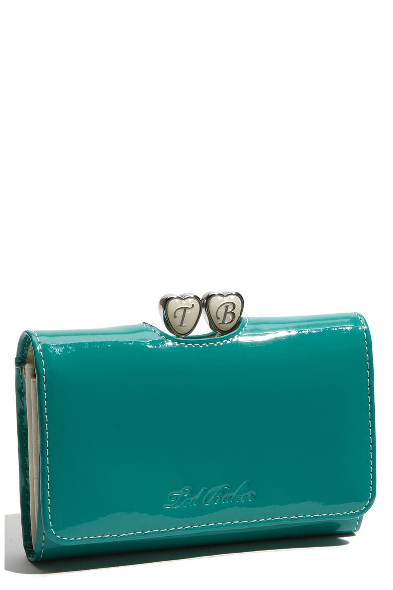 'Jennar Enamel Heart' French Wallet, Main, color, TURQUOISE