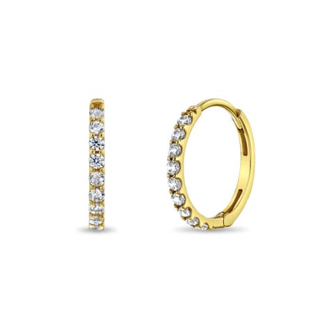 14k Jeweled Cubic Zirconia Huggie Earrings