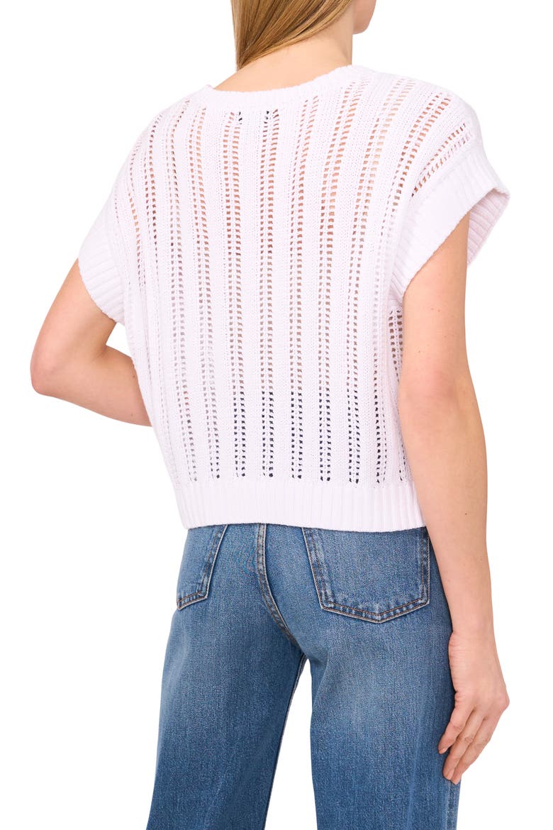 Cotton Short Sleeve Sweater, Alternate, color, BRIGHT WHITE