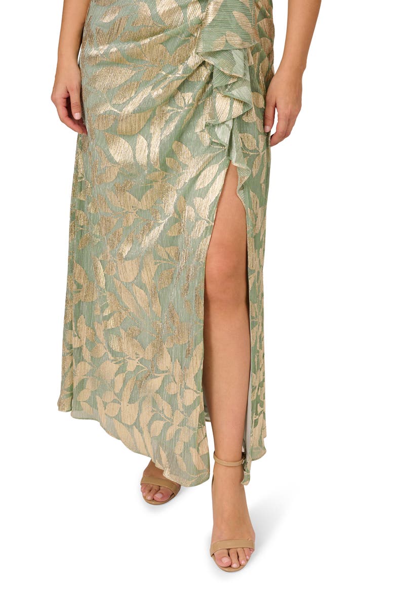 Asymmetric Metallic Foil Leaf Gown, Alternate, color, SAGE/ GOLD