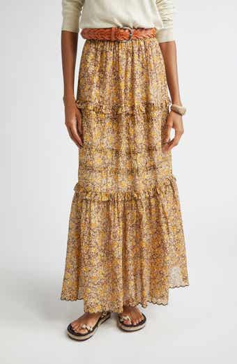 Volomia Mixed Print Tiered Cotton Maxi Skirt