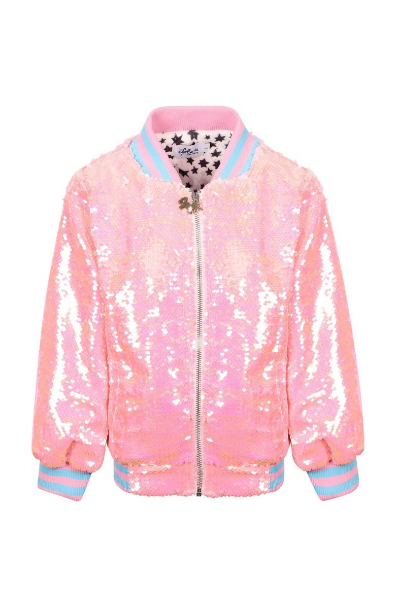 Lola + The Boys Pretty in Pink Unicorn Sequin Bomber, Alternate, color, Pink