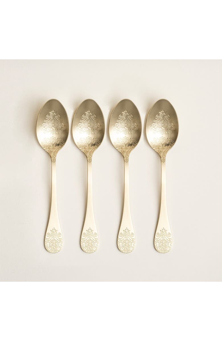 Zsa Zsa Zsu Dume Patterned Steel Dinner Spoon Set Of 4, Alternate, color, Champagne