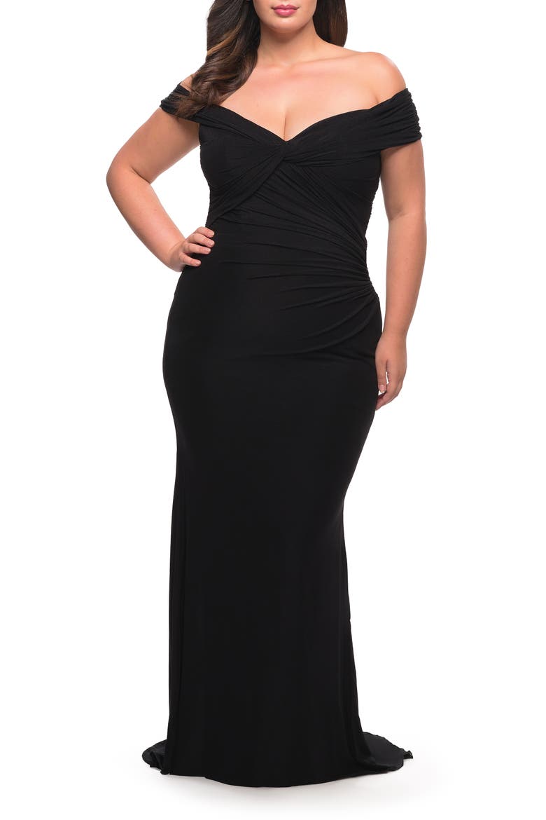 Long Net Jersey Plus Dress with Bodice Design, Alternate, color, Black