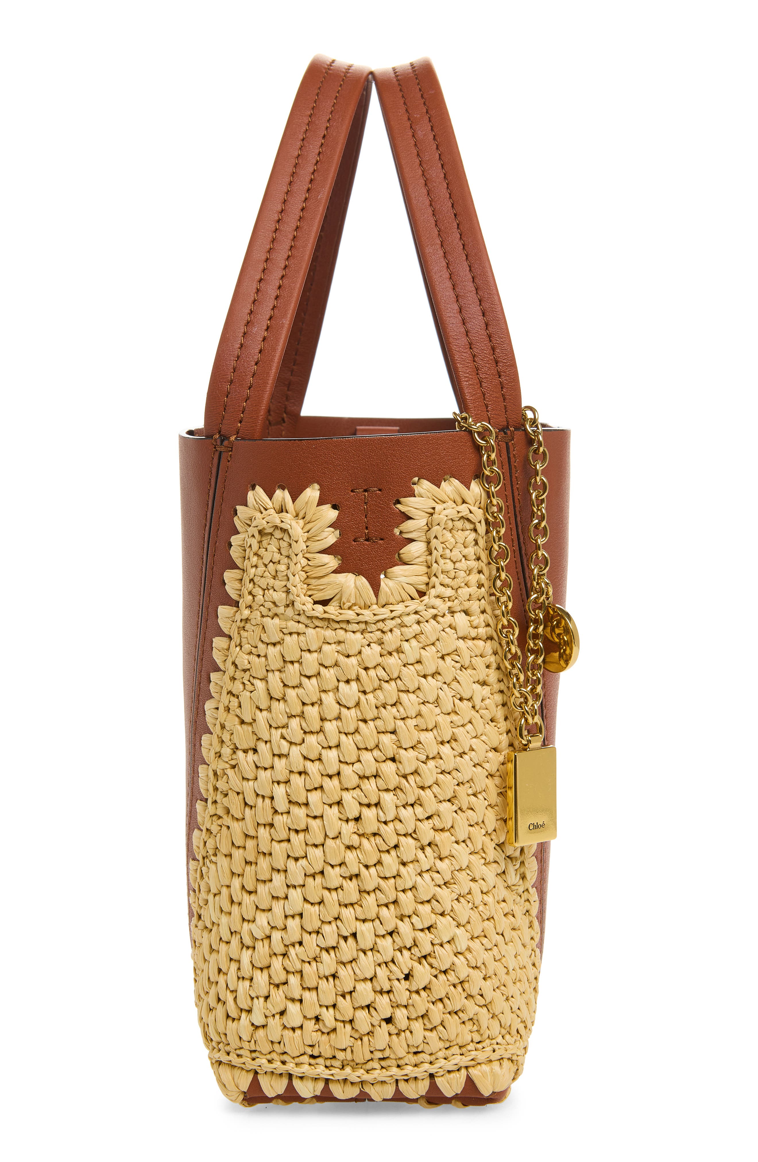 Chloé Crochet & Leather Spin Tote, Alternate, color, Clay Brown