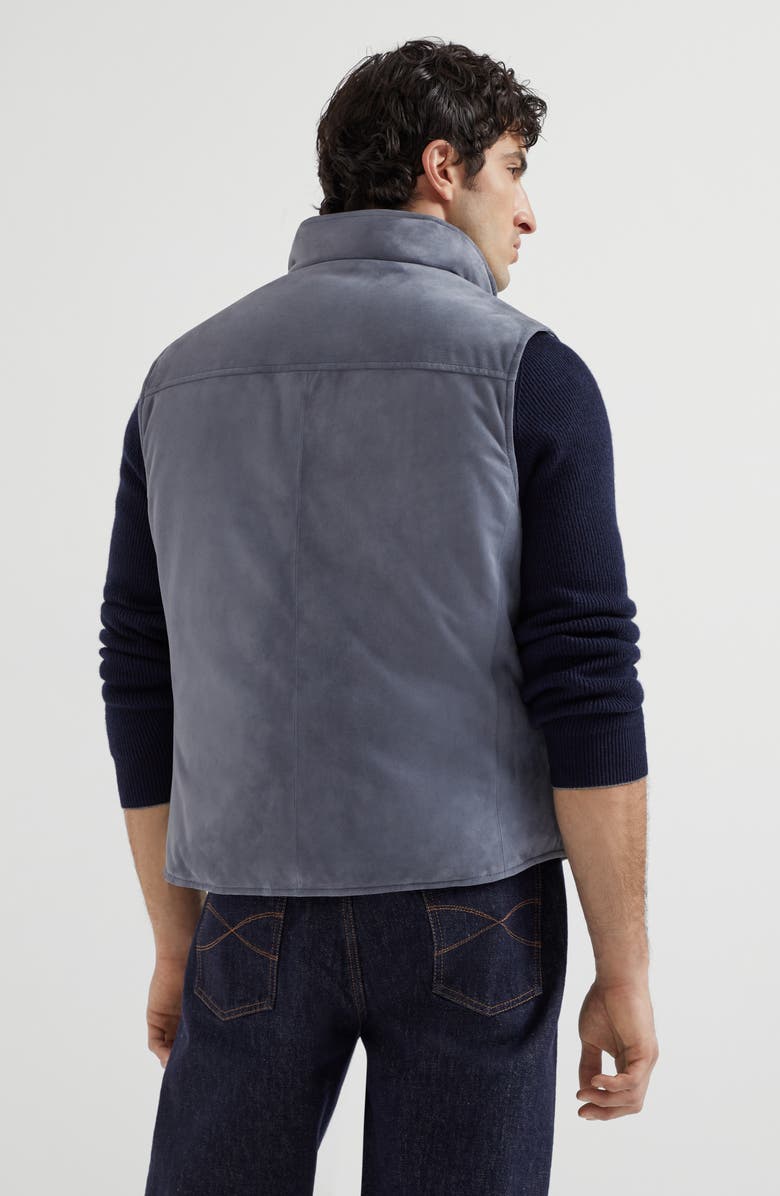 Brunello Cucinelli Suede down vest, Alternate, color, Denim