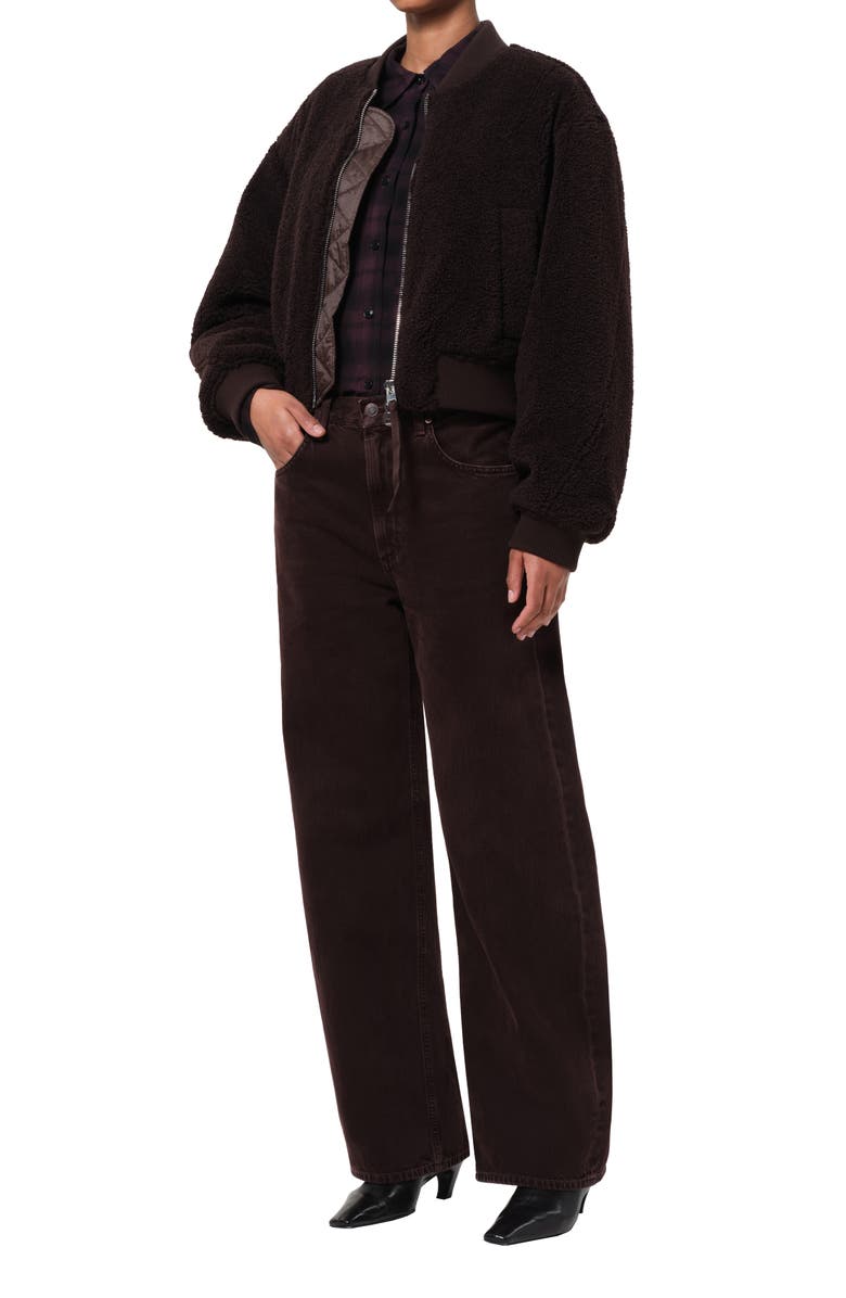 AGOLDE Iona Skye Faux Shearling Bomber Jacket, Alternate, color, Chocolate Brwn