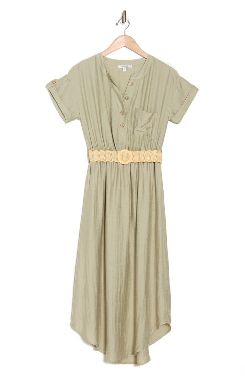 ZOE AND CLAIRE Short Sleeve Belted Shirtdress, Alternate, color, Light Olive