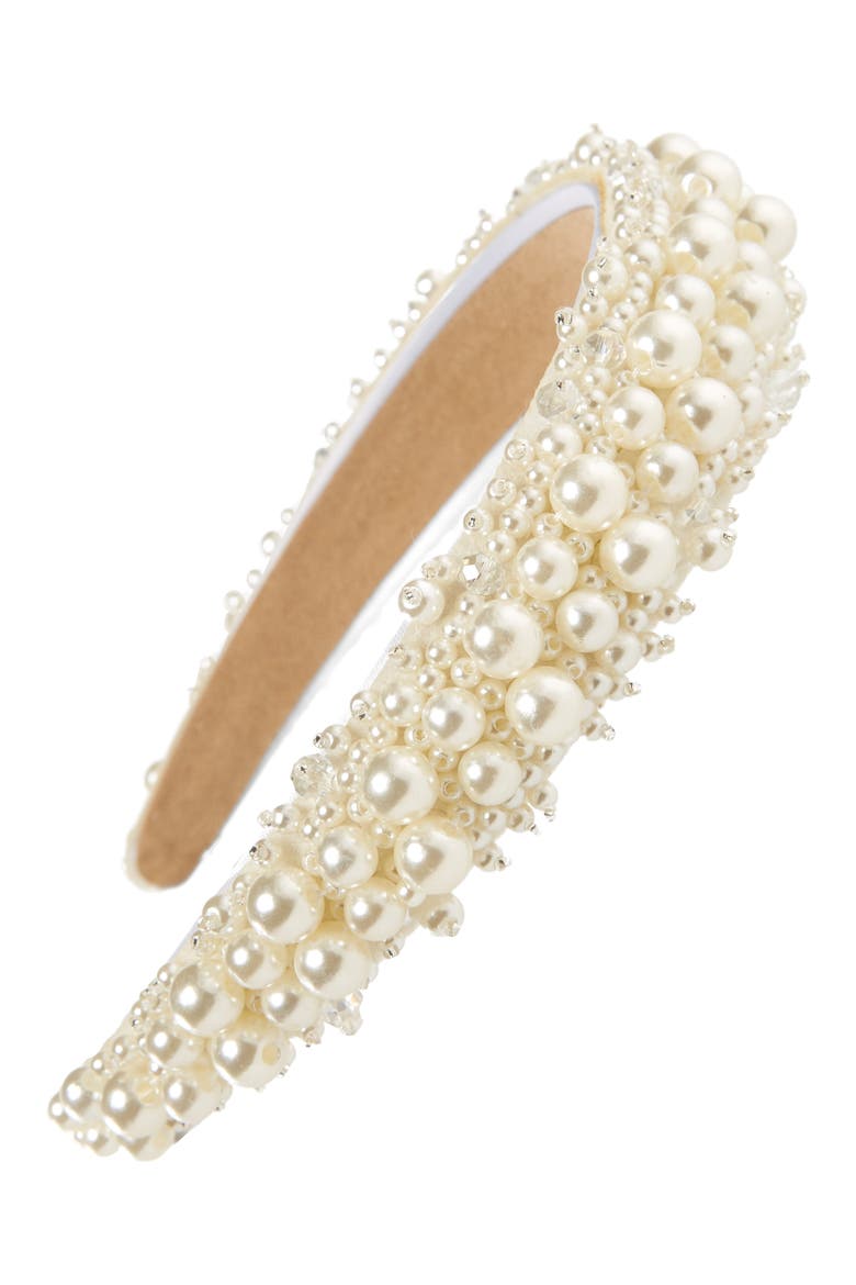Imitation Pearl Headband, Main, color, IVORY