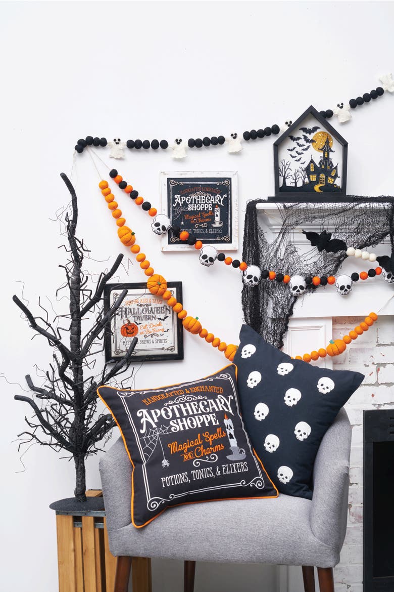"Apothecary Shoppe" Cotton Blend Halloween Accent Throw Pillow 18" x 18", Alternate, color, Black
