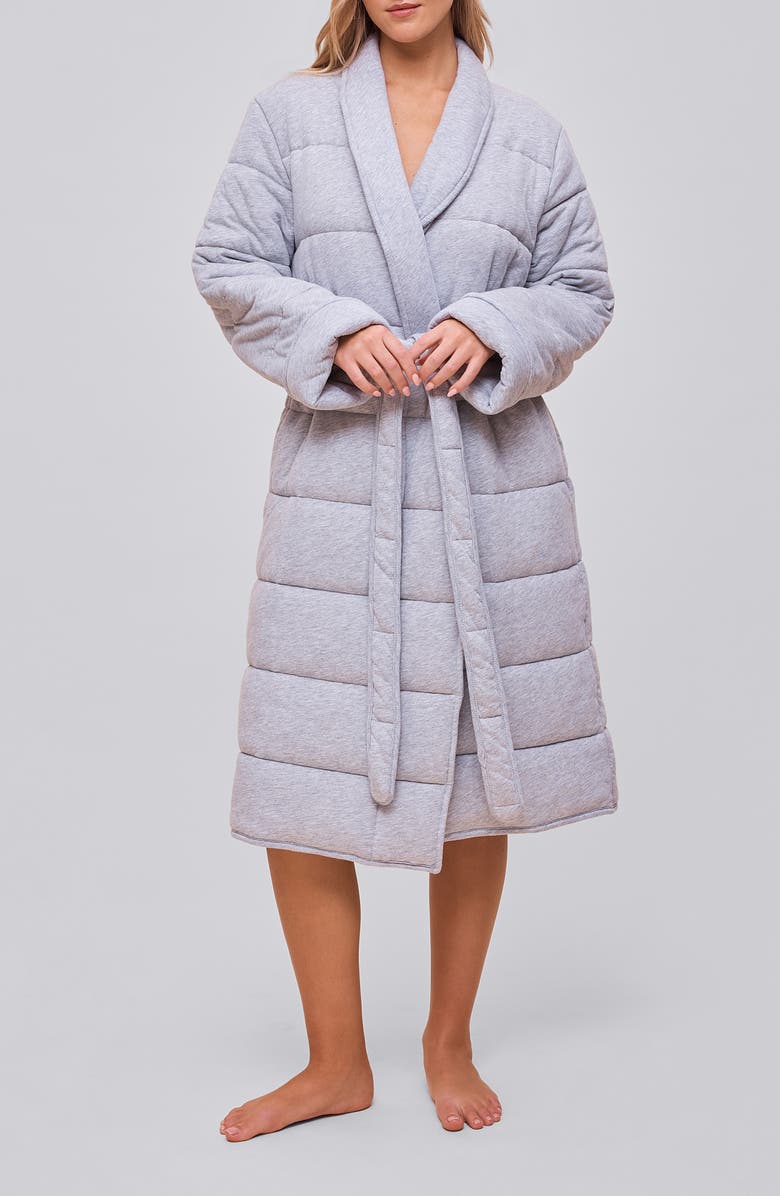Papinelle Cuddle Puffa Quilted Cotton Midi Robe, Main, color, Grey