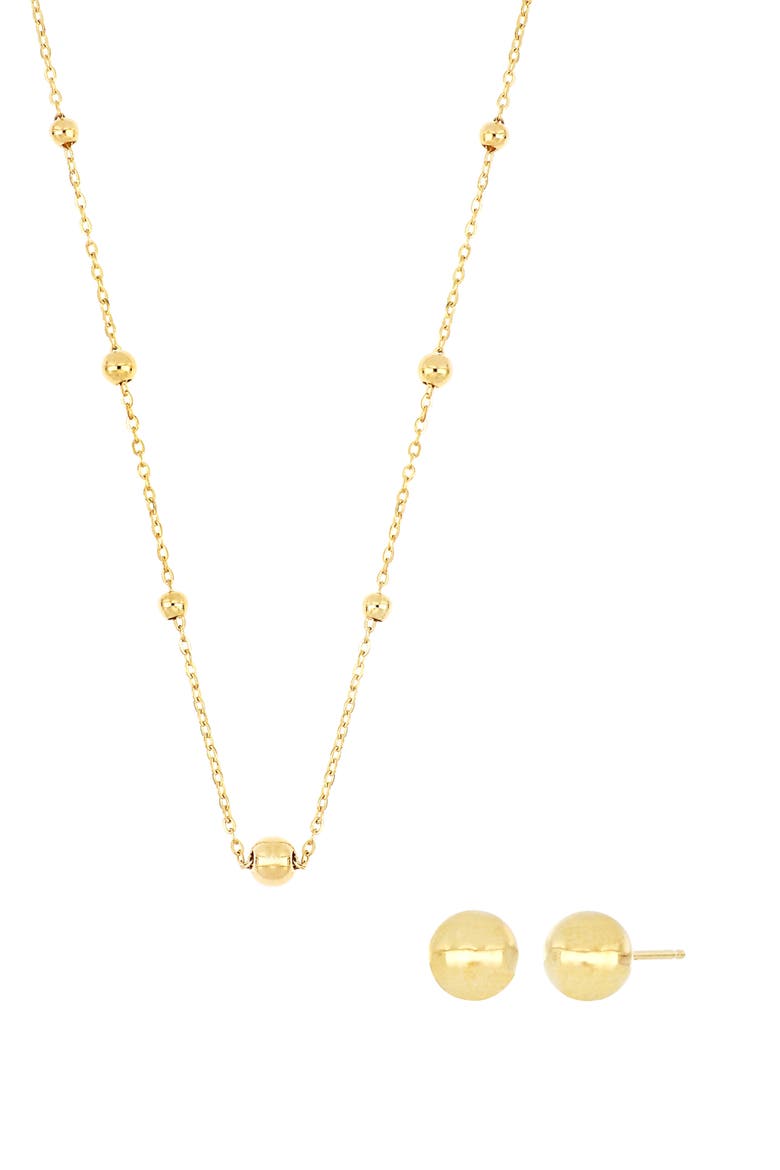 14K Gold Stud Earrings & Beaded Necklace Box Set (Nordstrom Exclusive), Main, color, YELLOW GOLD
