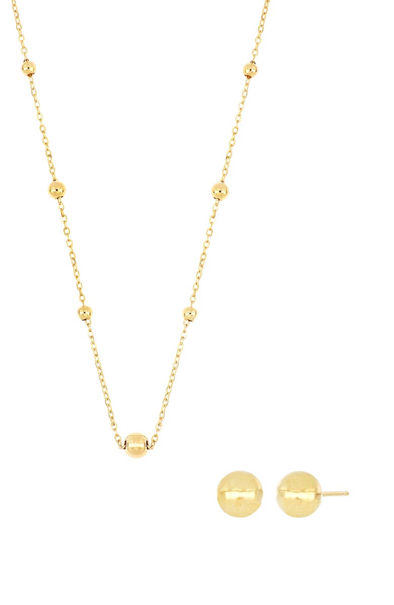 Bony Levy 14K Gold Stud Earrings & Beaded Necklace Box Set, Main, color, 