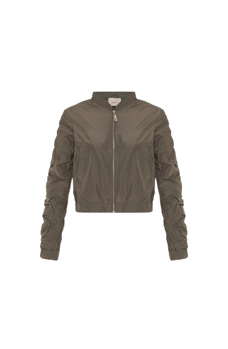 THEO The Label Theia Zip Taffeta Bomber, Main, color, 
