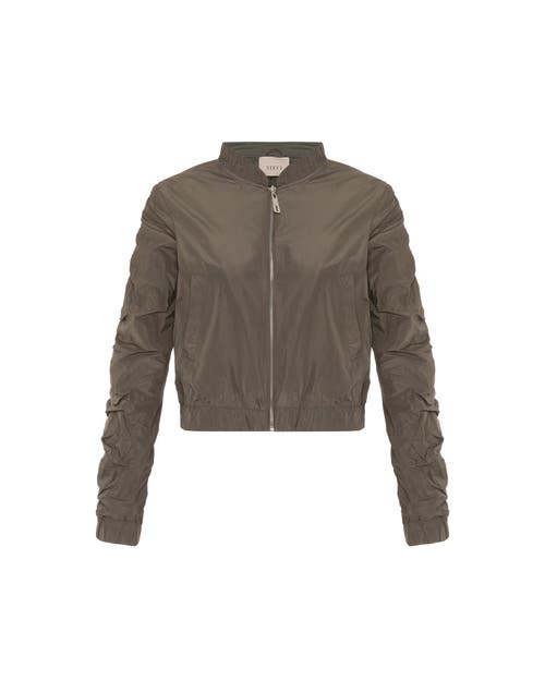 Theo The Label Women's Green Theia Zip Taffeta Bomber - Army In Army