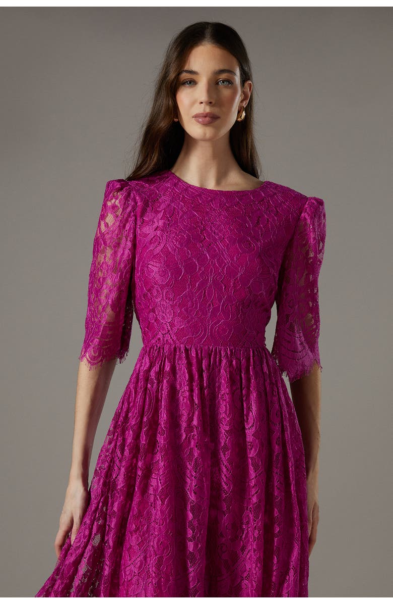 Coast Lace Short Sleeve Midi Dress, Alternate, color, Magenta