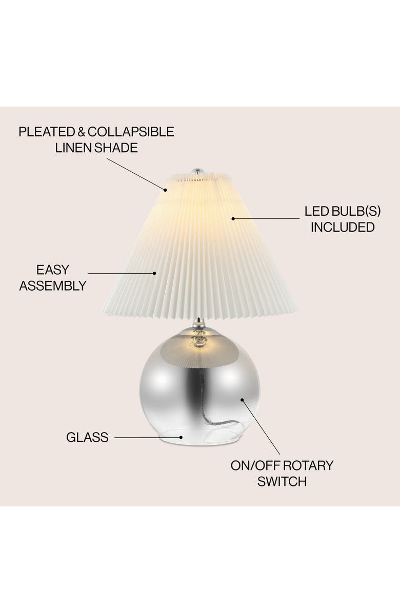 JONATHAN Y Louisa 22.5" Mid-Century Modern Round Glass/Iron Pleated Shade LED Table Lamp, Smoke Gradient/Chrome, Alternate, color, Smoke Gradient/Chrome