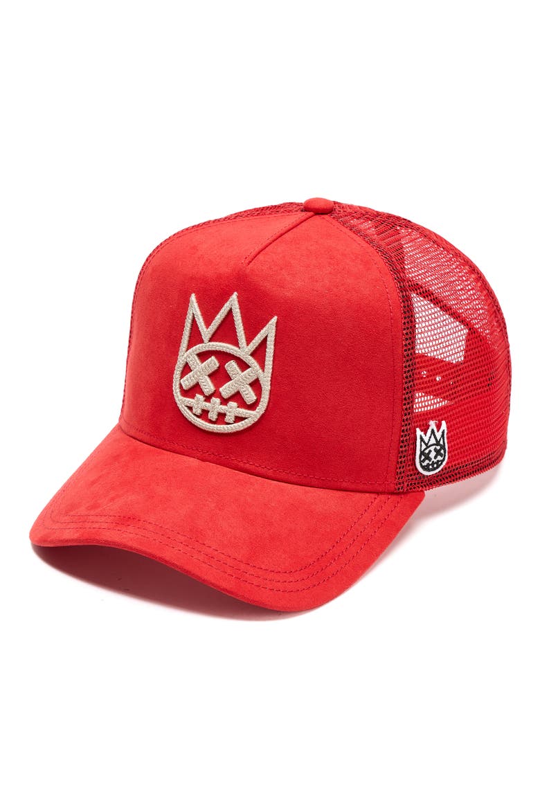Logo Mesh Back Trucker Baseball Cap, Alternate, color, RACING RED