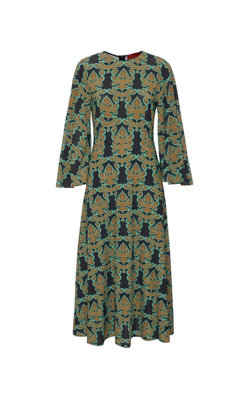 La Doublej Swing Printed Silk Twill Midi Dress In Black