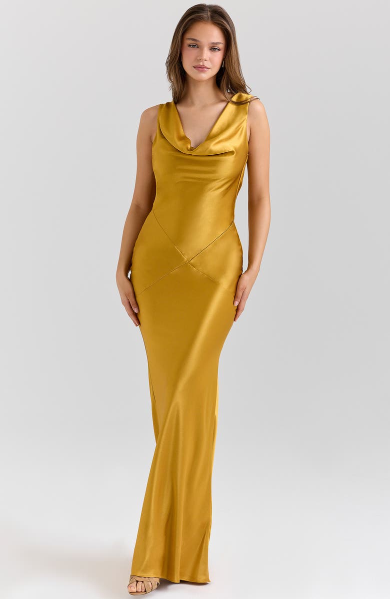 HOUSE OF CB Safaira Cowl Neck Satin Gown, Alternate, color, Amber