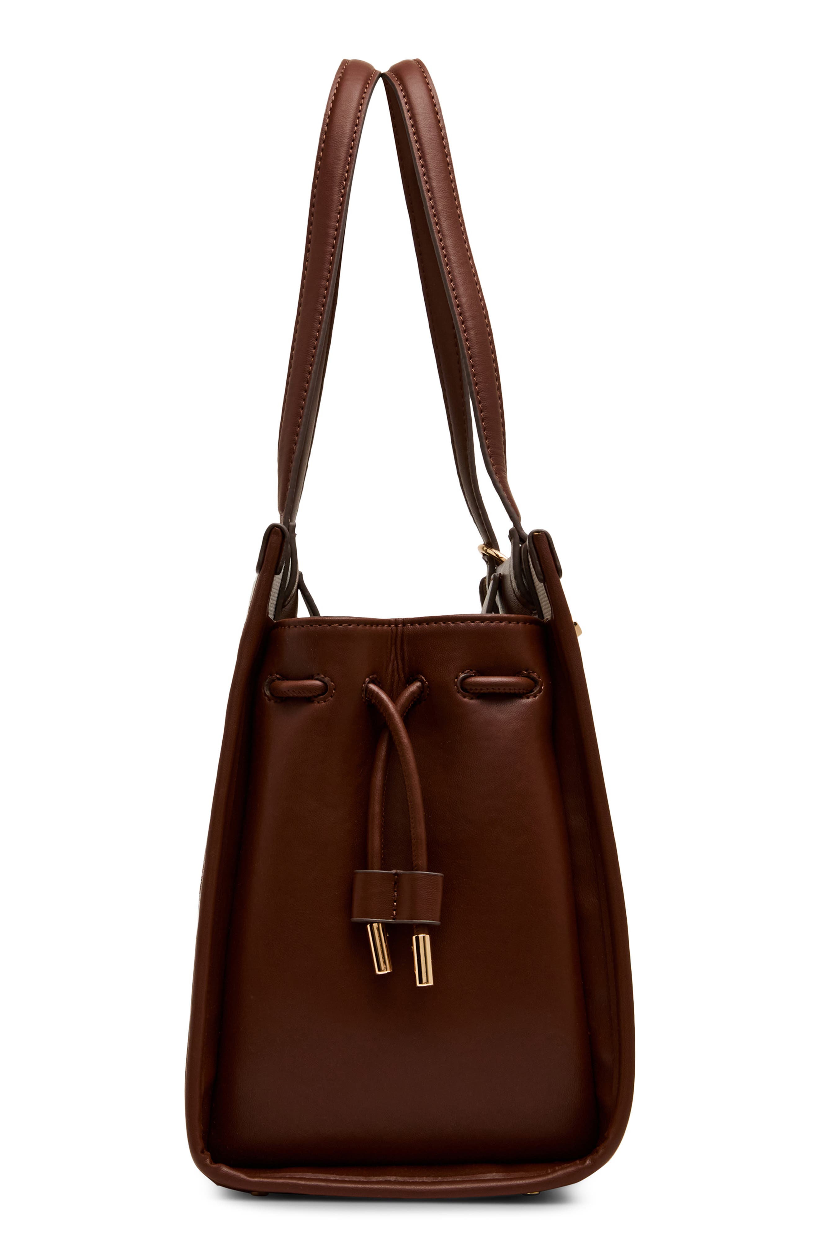 Anne Klein Canvas Tote with Removable Wrist Pouch, Alternate, color, Tan-Cream/ Walnut