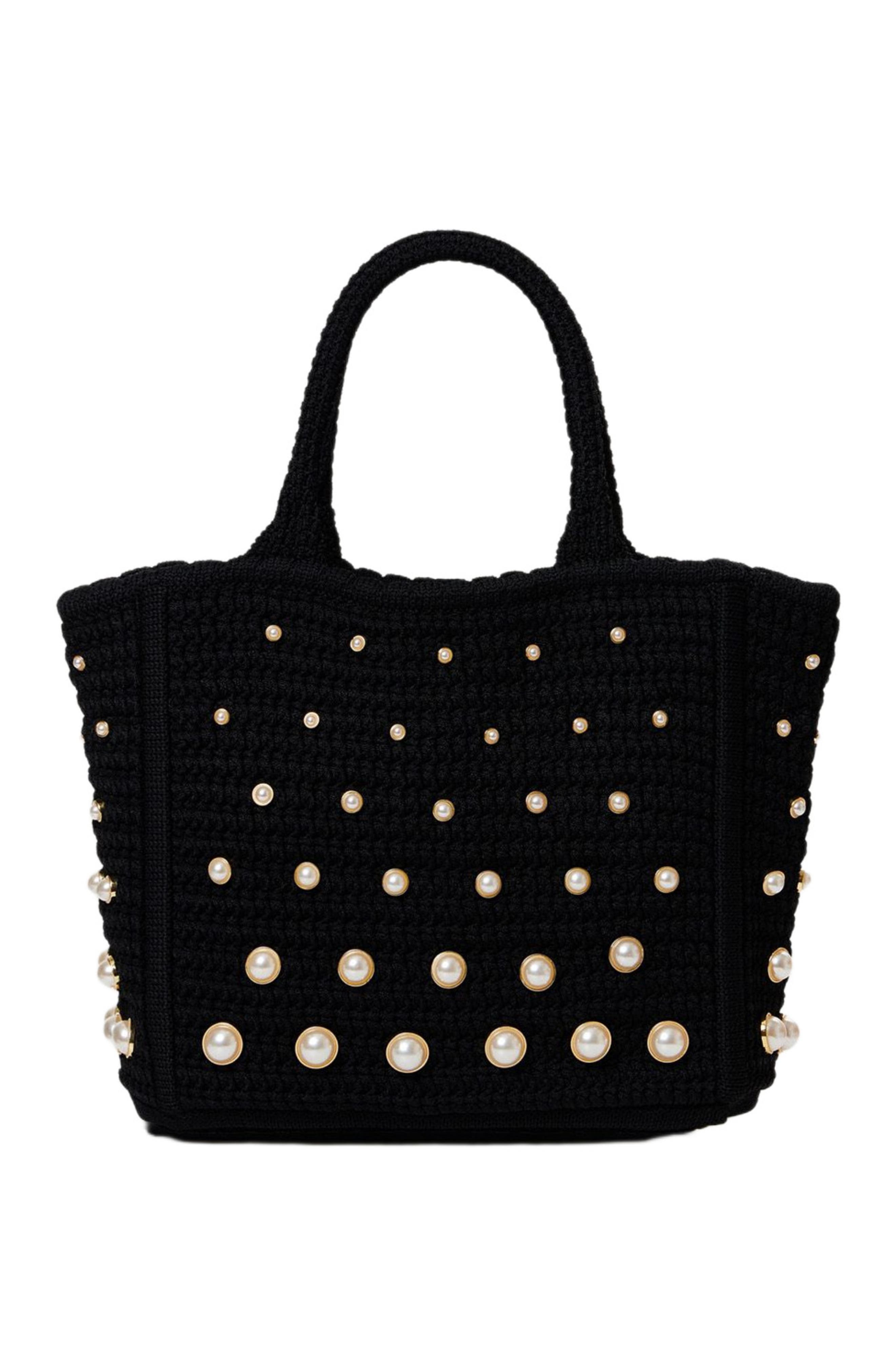 SANDRO Beaded crochet bag, Main, color, Black