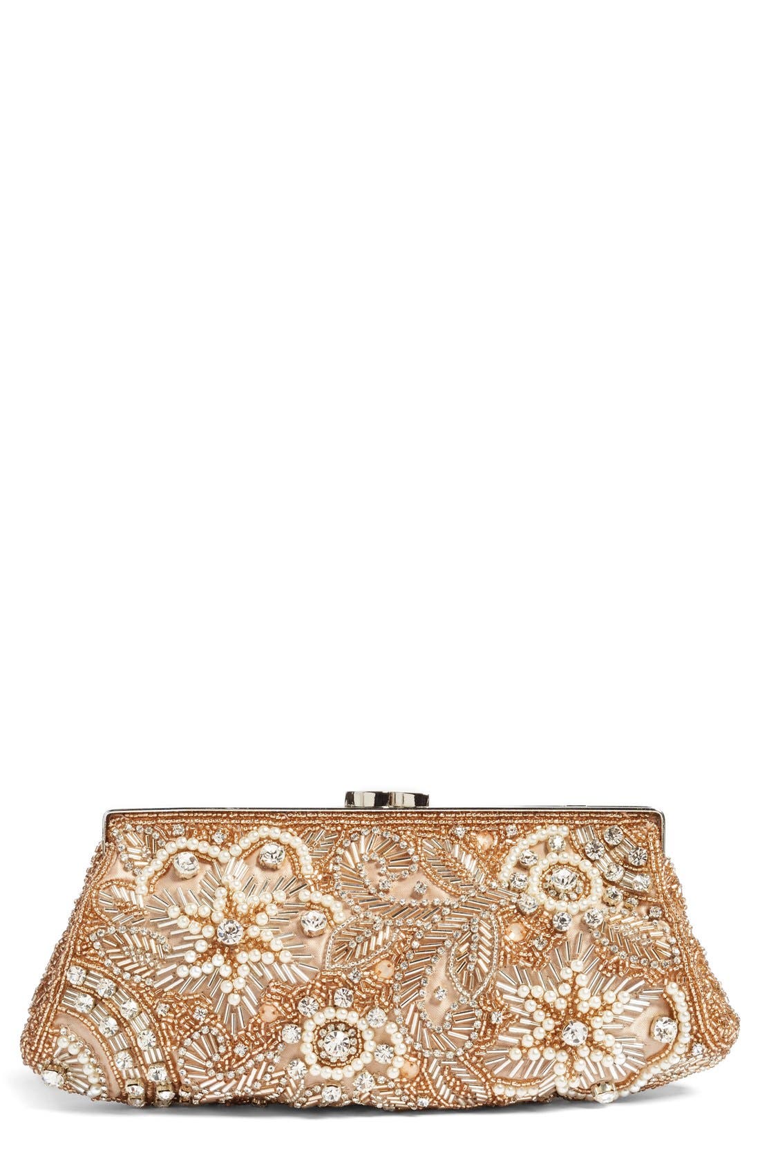Glint Floral Beaded Pouchette Clutch, Main, color, 