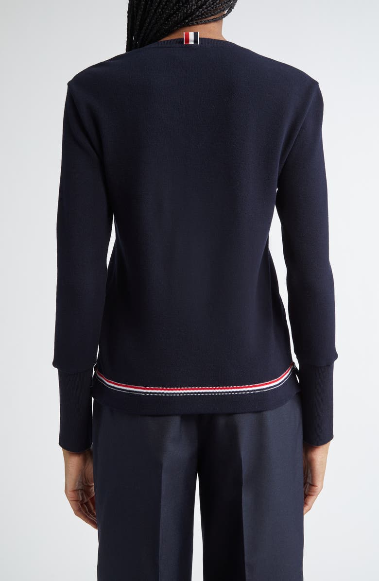 Thom Browne Tricolor Trim V-Neck Sweater, Alternate, color, 